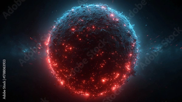 Obraz An abstract sphere surrounded by bright red and blue lights.