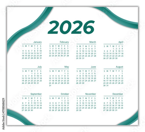Obraz vector 2026 calendar 3d Simple modern illustration,  New year monthly calendar
