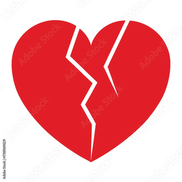 Fototapeta Illustration of a red broken heart isolated on white background, symbolizing heartbreak