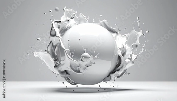 Obraz White Sphere with Liquid Splash Abstract Design Elegant and Modern Illustration for Wellness and Health Concepts.