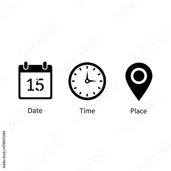 Fototapeta vector calendar, time, location icons set