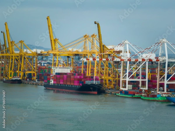 Fototapeta global business and industry commercial trade logistic and transportation of international by container cargo logistic ship in sea, container cargo freight shipping,