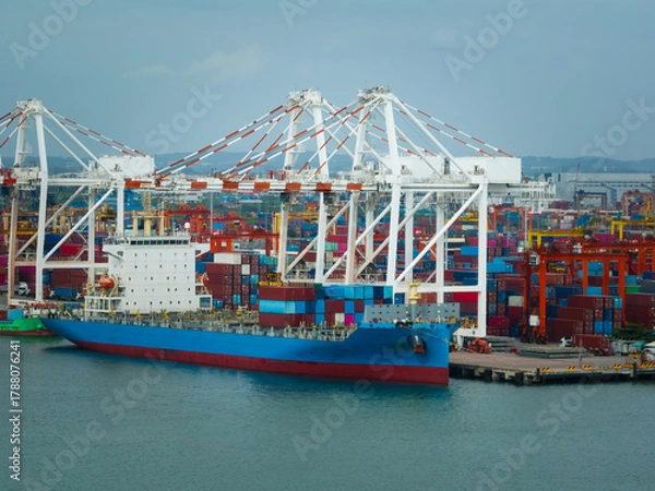 Fototapeta global business and industry commercial trade logistic and transportation of international by container cargo logistic ship in sea, container cargo freight shipping,