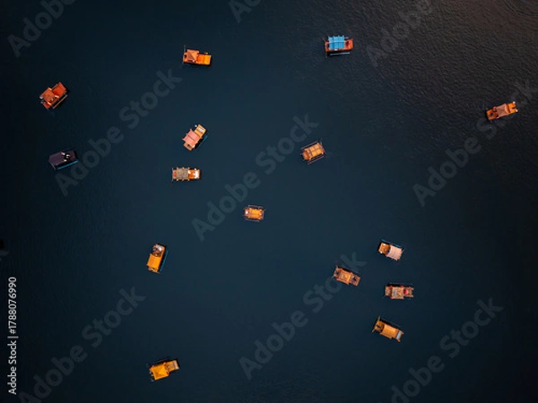 Obraz top view of chinese raft in the river at Rak Thai Village,