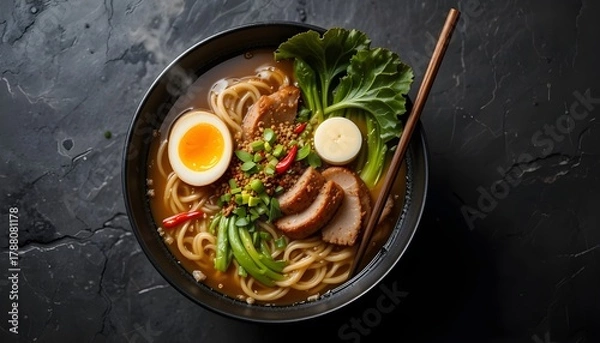 Fototapeta Delicious fried chicken and pork with fresh vegetables on a plate.