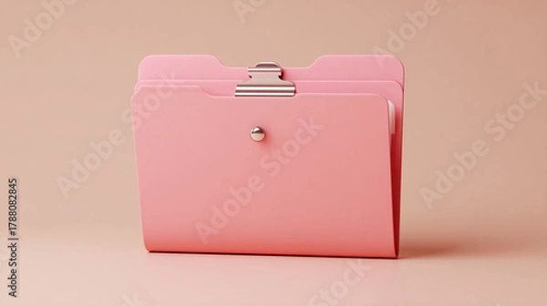 Fototapeta A pink file folder with clip on a pink surface against a matching background creates a calm and organized atmosphere, ideal for office use.