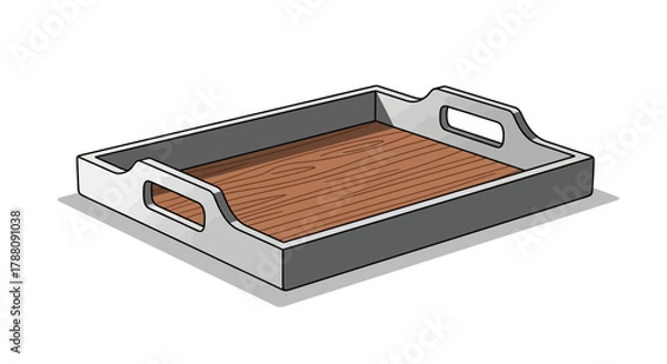 Obraz Empty serving tray with handle cutouts and wooden base