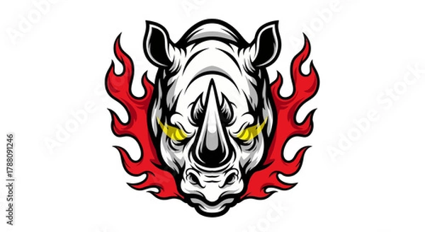 Obraz Rhino with Burning Flame Vector Graphic