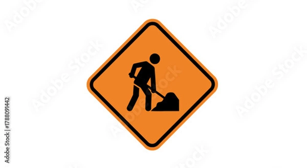 Obraz Orange diamond construction sign depicting a worker digging with a shovel