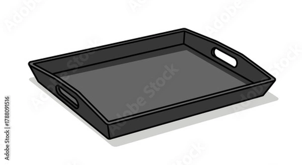 Obraz Isolated black serving tray with handles, vector graphic illustration