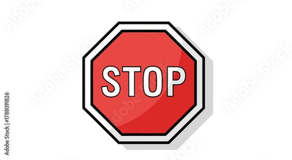 Obraz Red octagonal stop sign with white border and white text