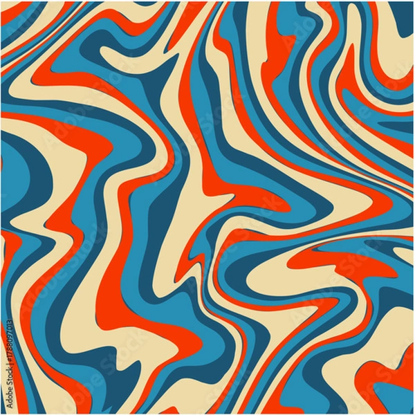 Obraz An abstract swirling pattern featuring bold lines of cream blue and orange creates a retro vibe.