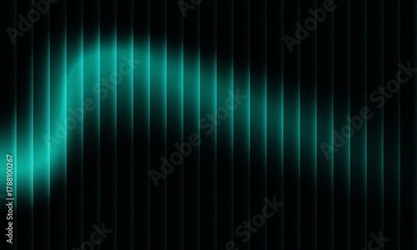 Obraz Dynamic abstract background with glowing teal light streaks on a dark vertical grid