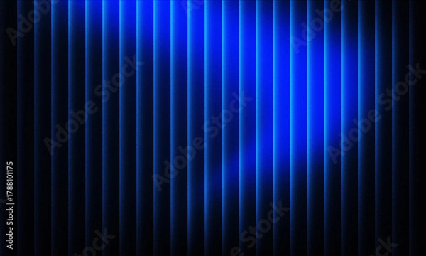 Obraz Dynamic blue light streaks through dark vertical blinds creating a modern abstract background