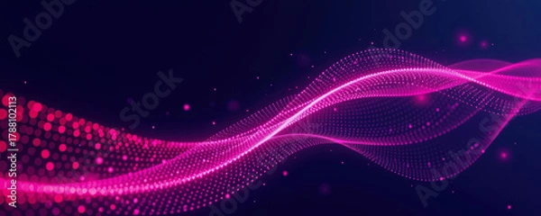Fototapeta Luminous Magenta Dots Flowing in a Cyber Network Pathway Exploring Connectivity and Technology