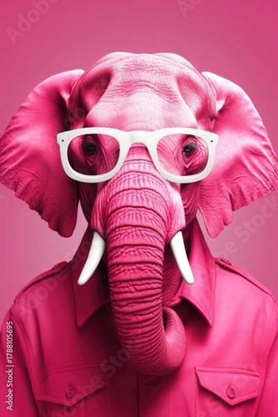 Obraz Pink elephant with glasses in vibrant attire