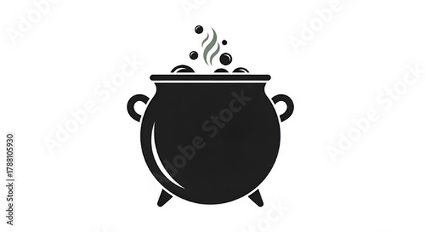 Fototapeta Illustration of an icon black witch’s cauldron, on clean white backdrop