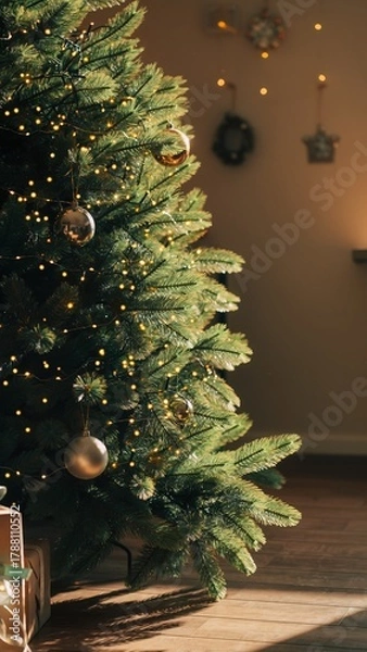 Obraz Christmas Tree with Golden Lights