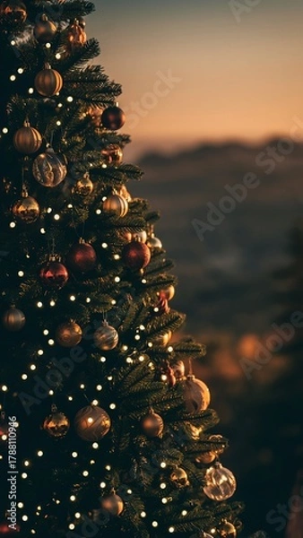 Obraz Christmas Tree with Golden Lights