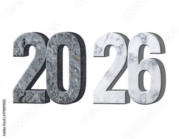Obraz 2026 Year Number Stone Carved Texture Bundle, Two Styles, isolated on transparent background
