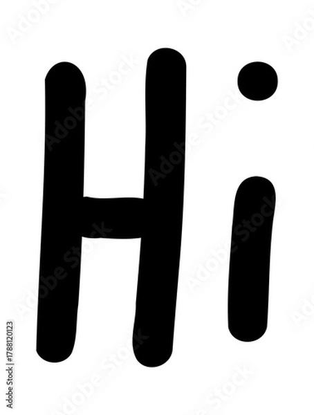 Fototapeta Hand-drawn doodle hi icon simple cute sketch text symbol of greeting and friendliness isolated on white background for journals and creative projects.