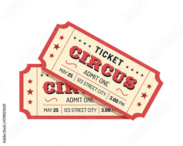 Fototapeta Two circus tickets on white background. Vector illustration