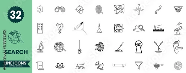 Obraz Search Line Icons Set 32 Exploration, Discovery, Analysis & Research Outline Symbols