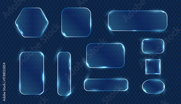 Obraz Glassmorphism shapes collection with glowing neon light