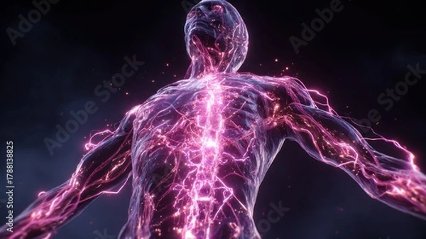 Fototapeta Anatomical Revelation: An artistic portrayal of the human anatomy, highlighting the intricate network of veins and arteries beneath the skin. The vibrant colors evoke a sense of life, energy.