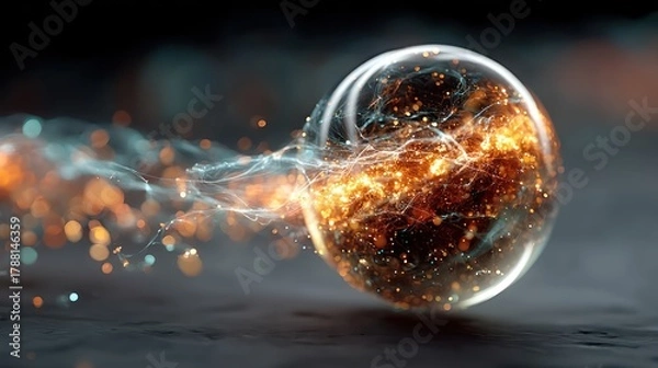 Fototapeta Abstract Energy Sphere: Captivating image of an abstract energy sphere, exuding a mesmerizing blend of light and motion, suggestive of futuristic science, technology, and unseen forces.
