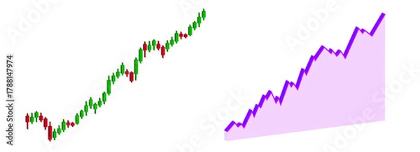 Fototapeta Set of 3d business graph. Bar Chart. Rising prices for purchase and sale tokens. Investment trusts REITs. Candlestick. Cryptographic. Crypto. Stick index. World stock market indices. Interface Element