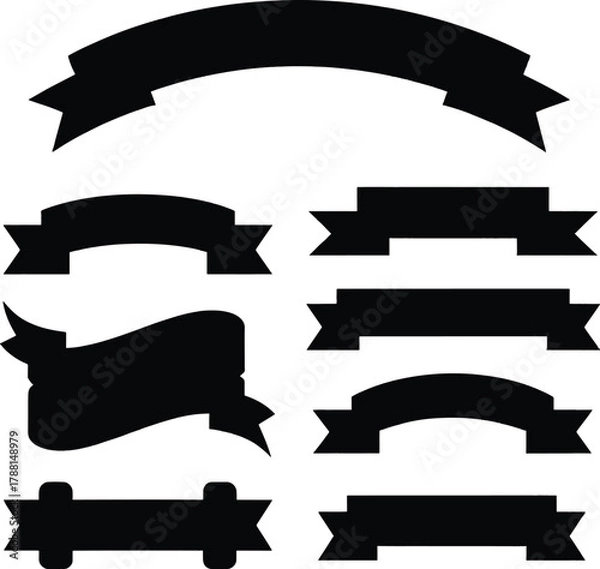 Fototapeta Black silhouette banner collection for graphic design and illustration work