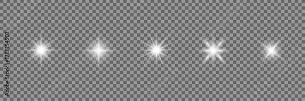 Obraz Realistic sun rays with glowing beams, starburst shine, and bright light effects. A transparent vector design featuring sunlight flare, radiant star flash, and luminous white glow for vivid visuals.