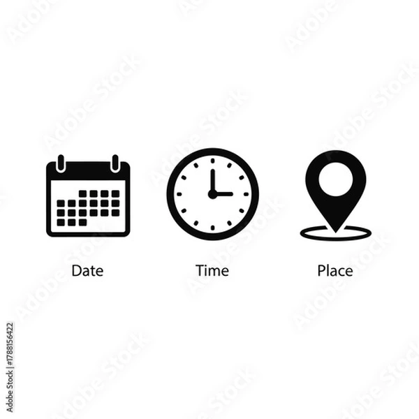 Obraz date time place icons calendar clock location pin
