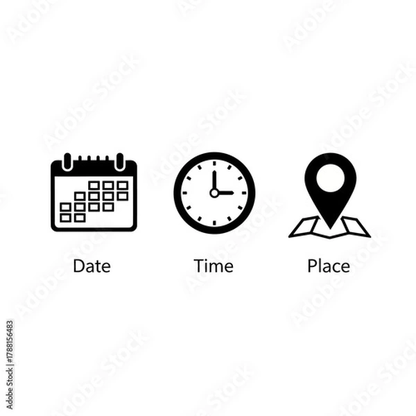 Obraz date time place planning location icons calendar clock map