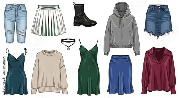 Obraz Diverse collection of stylish and trendy women's clothing apparel for various occasions