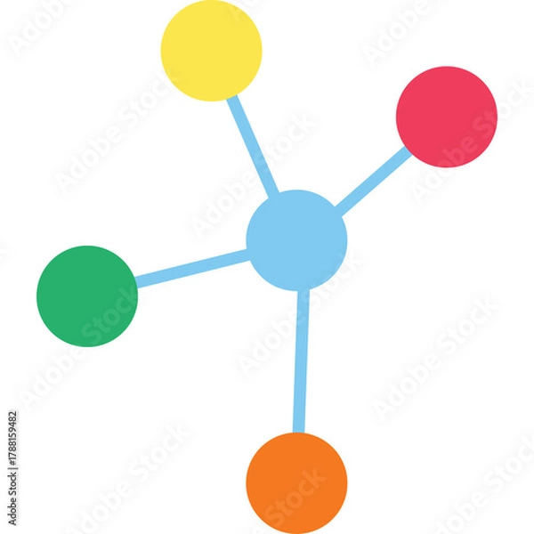 Obraz Abstract Network of Colorful Circles Connected by Light Blue Lines with a Transparent Background