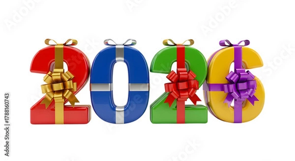 Fototapeta 2026 giftbox style number for new year on transparent background