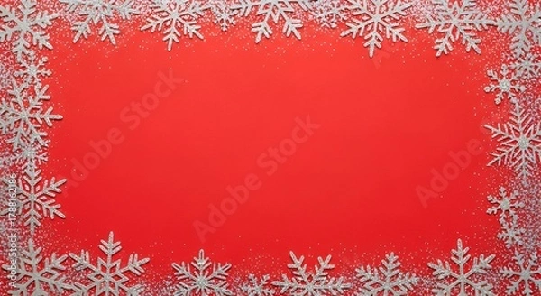 Fototapeta Red Christmas background with snowflakes
