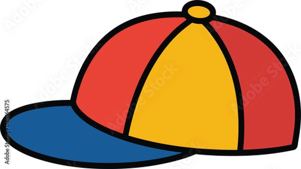 Fototapeta Cartoon Baseball Cap with Red Yellow and Blue Panels Keywords: cap, hat, baseball cap, headwear
