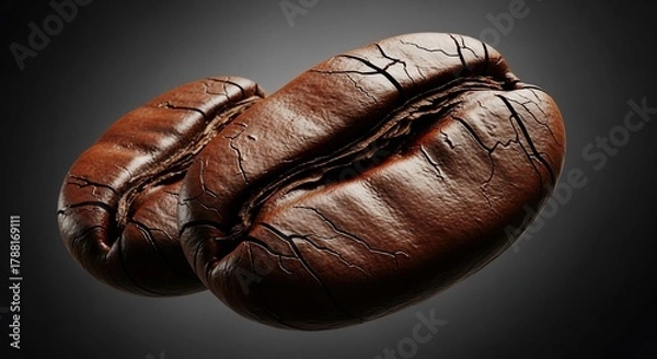 Obraz Two Roasted Coffee Beans on Dark Background.