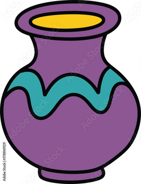 Fototapeta Purple vase with turquoise wavy design on white background container ceramic