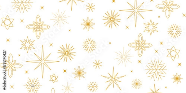 Fototapeta Minimal Golden seamless snowflakes transparent background. Winter Season Design Element for Festive Holiday Greeting, Seasonal Promotions, Or Elegant Winter Themed Decorations. Vector illustration.