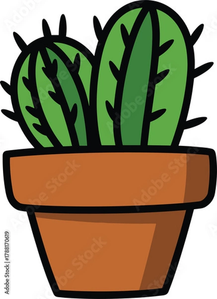 Fototapeta Two Green Cacti in a Terracotta Pot on White Background Keywords: cactus, succulent, plant