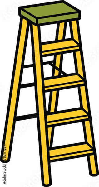Fototapeta Yellow step ladder with green top and black outlines stool climbing