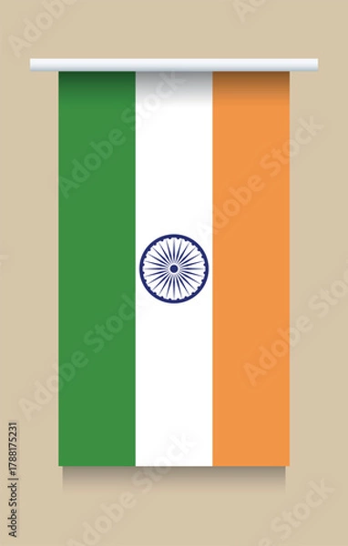 Fototapeta Vertical flag of India. Perfect for use in patriotic designs, international events, education, travel materials, and national celebrations. Vector Illustration