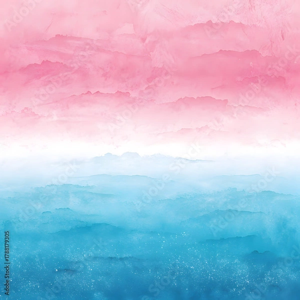Obraz Dreamy watercolor landscape blending soft pink skies with serene blue misty horizons, evoking tranquility and artistic beauty for serene projects.