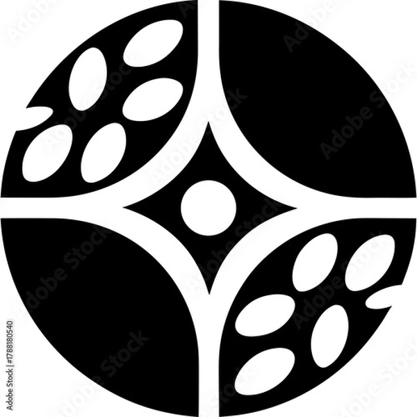 Obraz Abstract black and white symmetrical oval design on transparent background silhouette