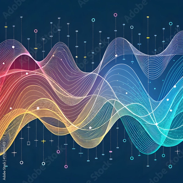 Obraz Dynamic data visualization showcases vibrant spectrum of information flow and complex analytics for modern business insights