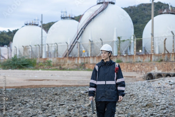 Fototapeta Engineer Monitoring Data at Natural gas plant